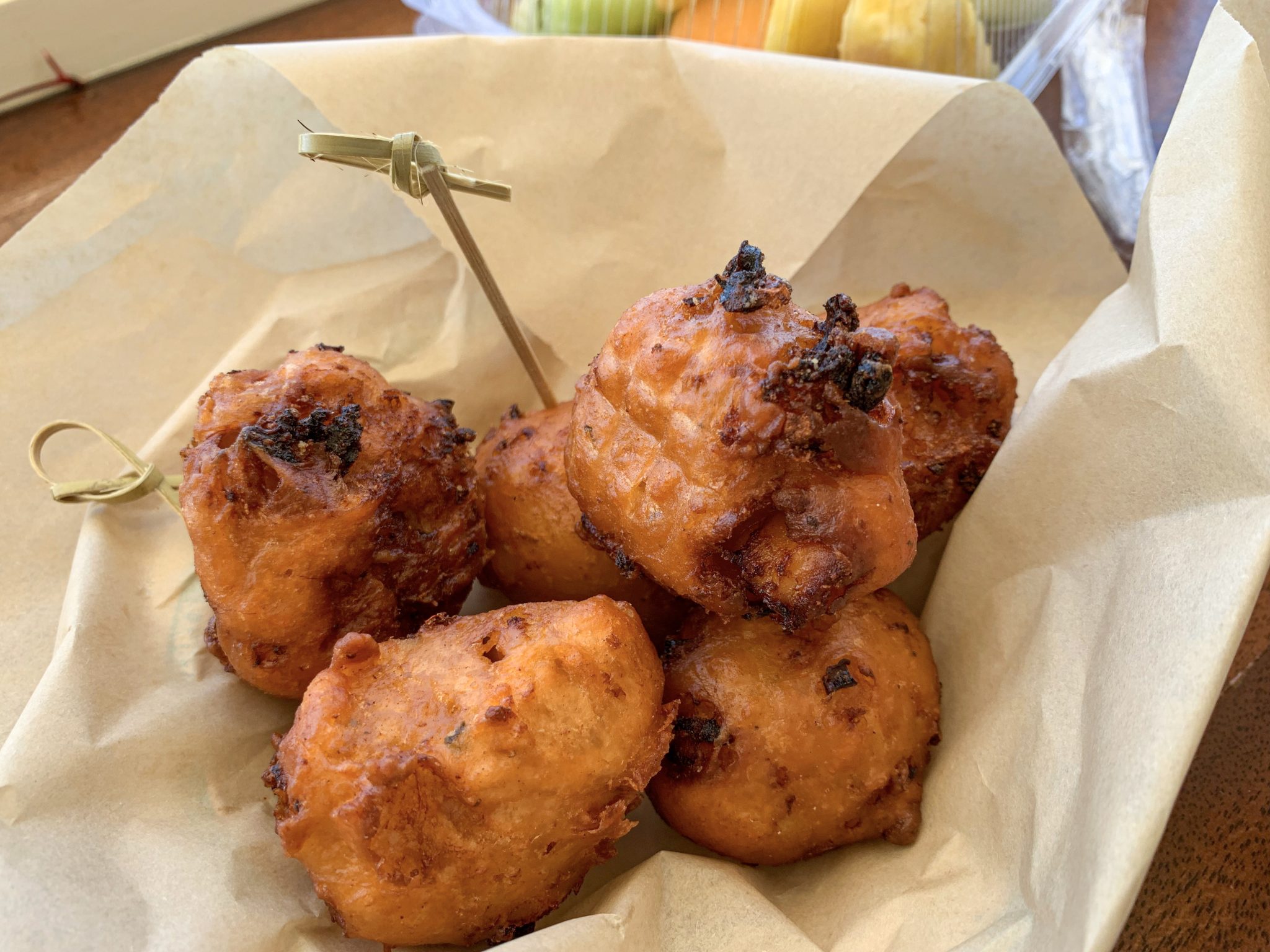 Conch fritters in a basket