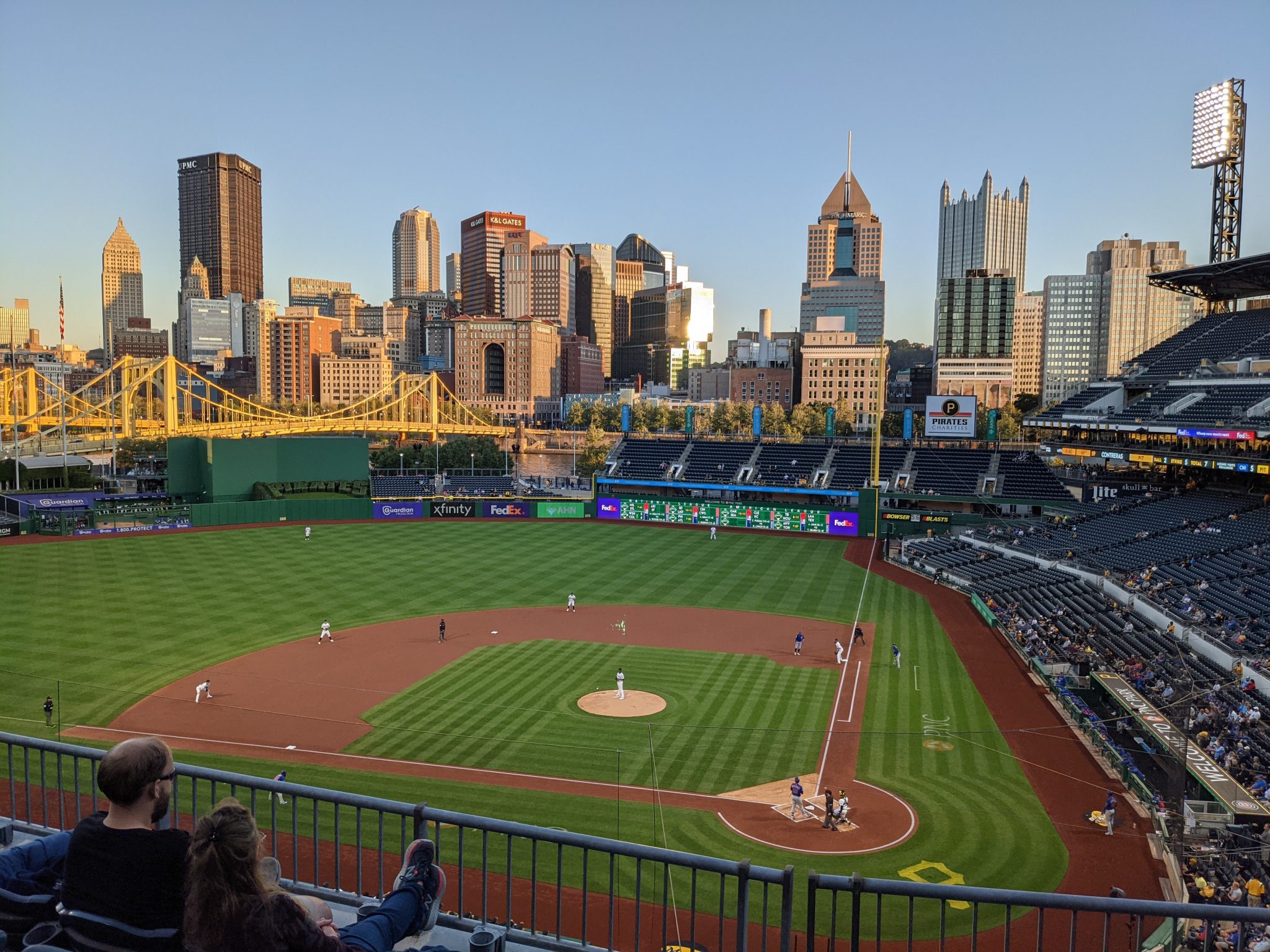 Pittsburgh skyline behind Pittsburgh sports stadium