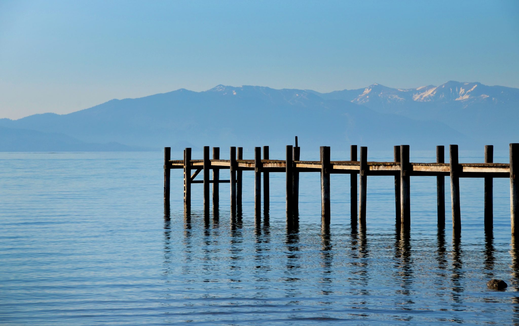 Wood Pier On The North Shore Of Lake Tahoe In Tahoe City, California