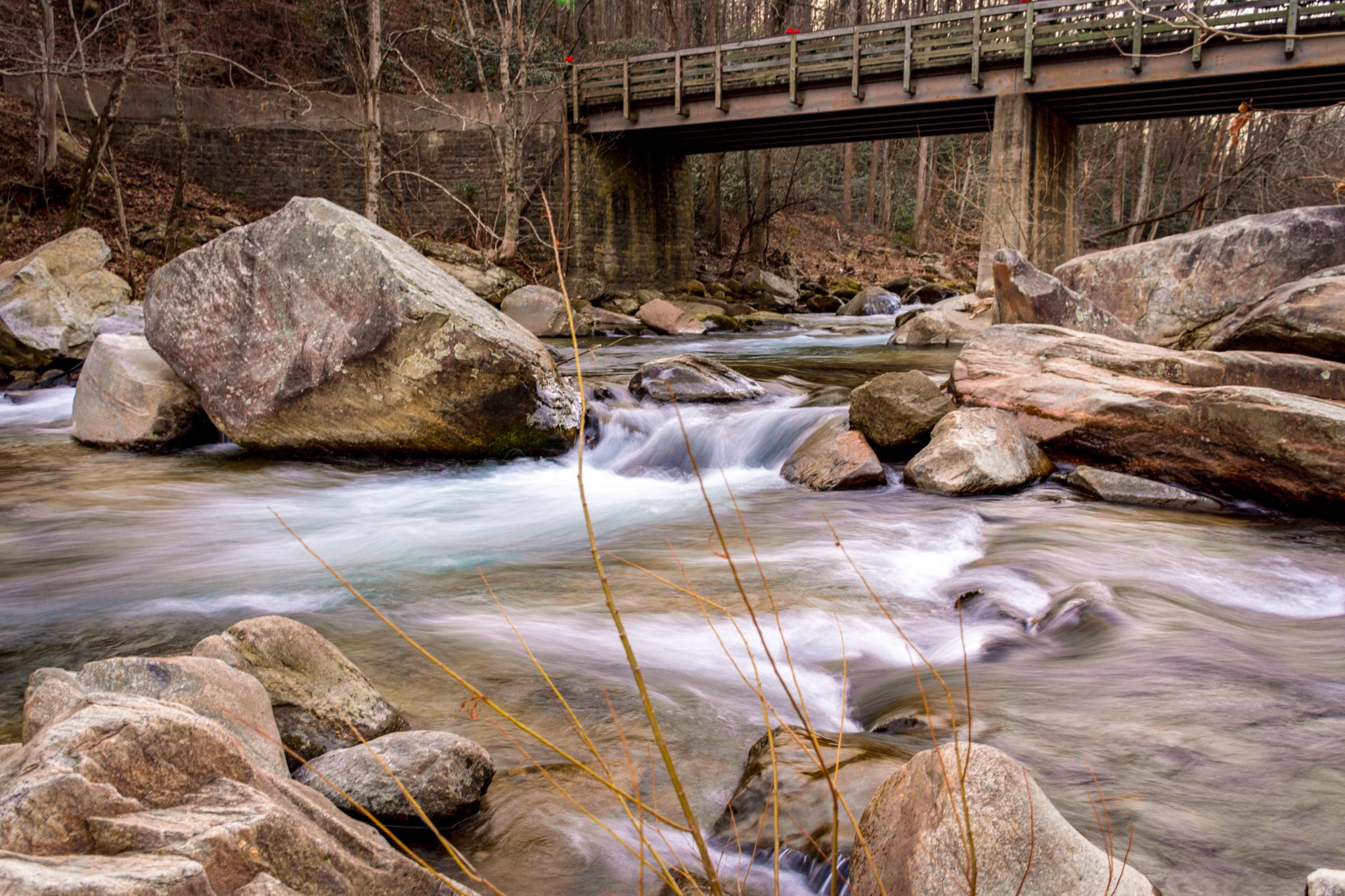 Long exposure of a shallow, rocky river