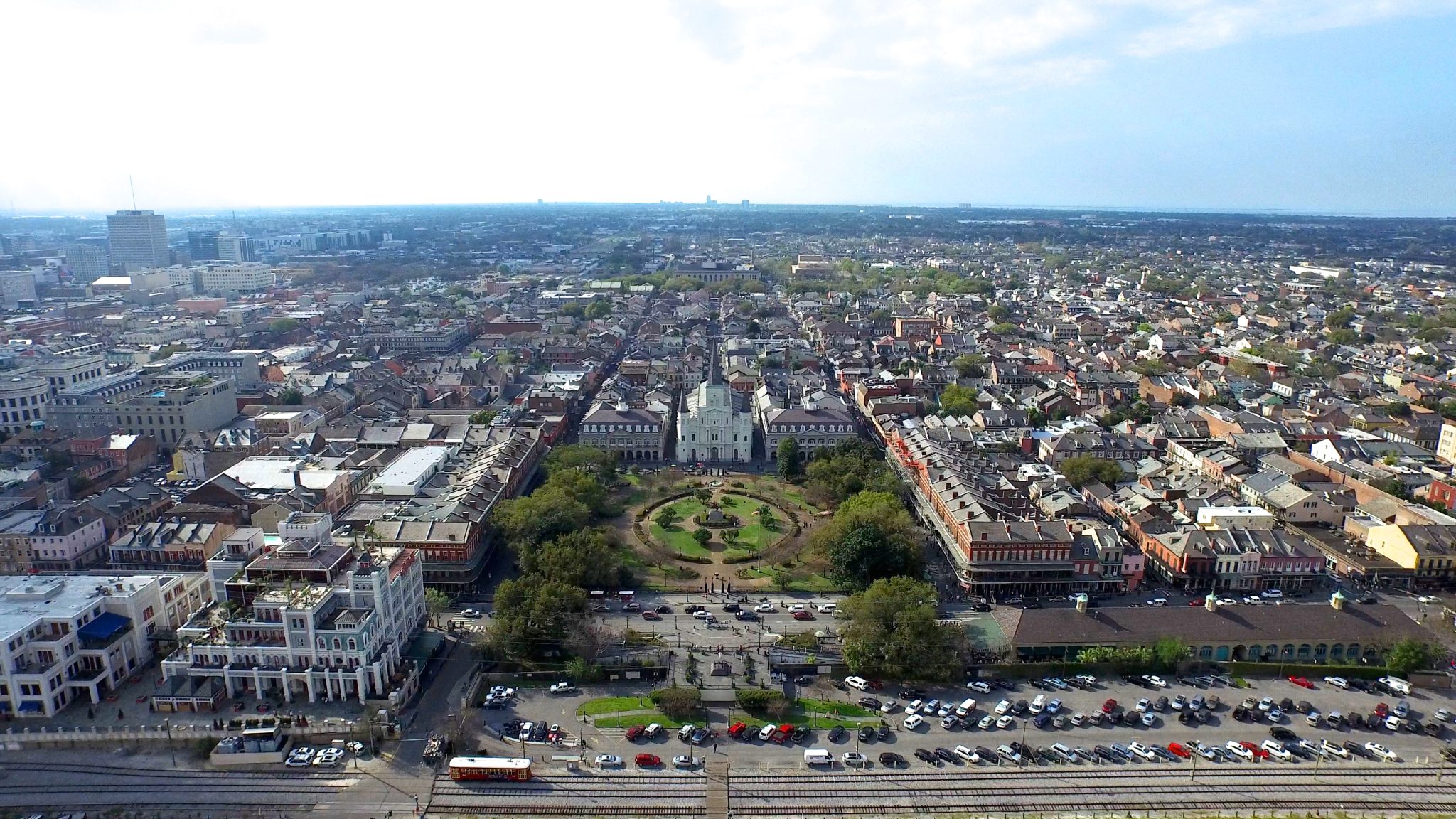 Jackson Square, New Orleans. Aerial drone footage.