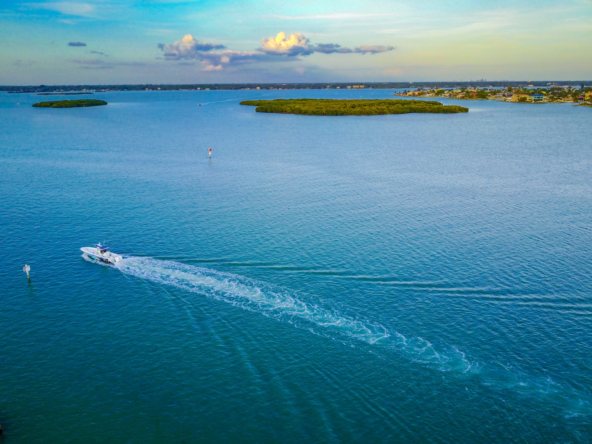 Drone shot over Boca Ciega Bay in Clearwater, Florida