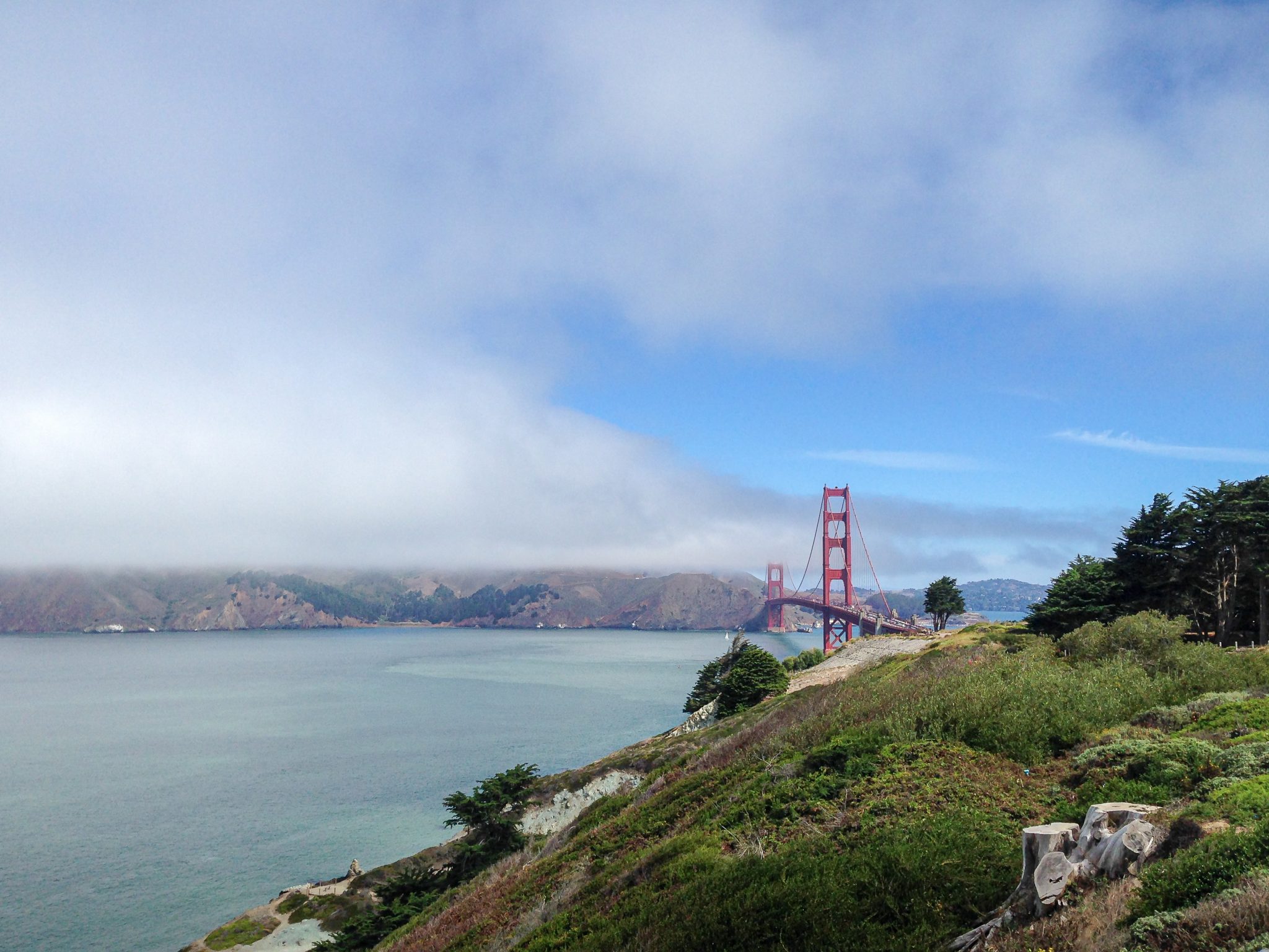 View of Golden Gate Bridge from Presidio bluffs
