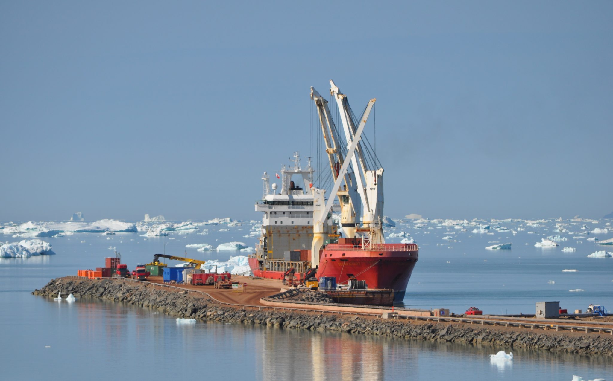 Supply ship docking in North Star Bay, Greenland