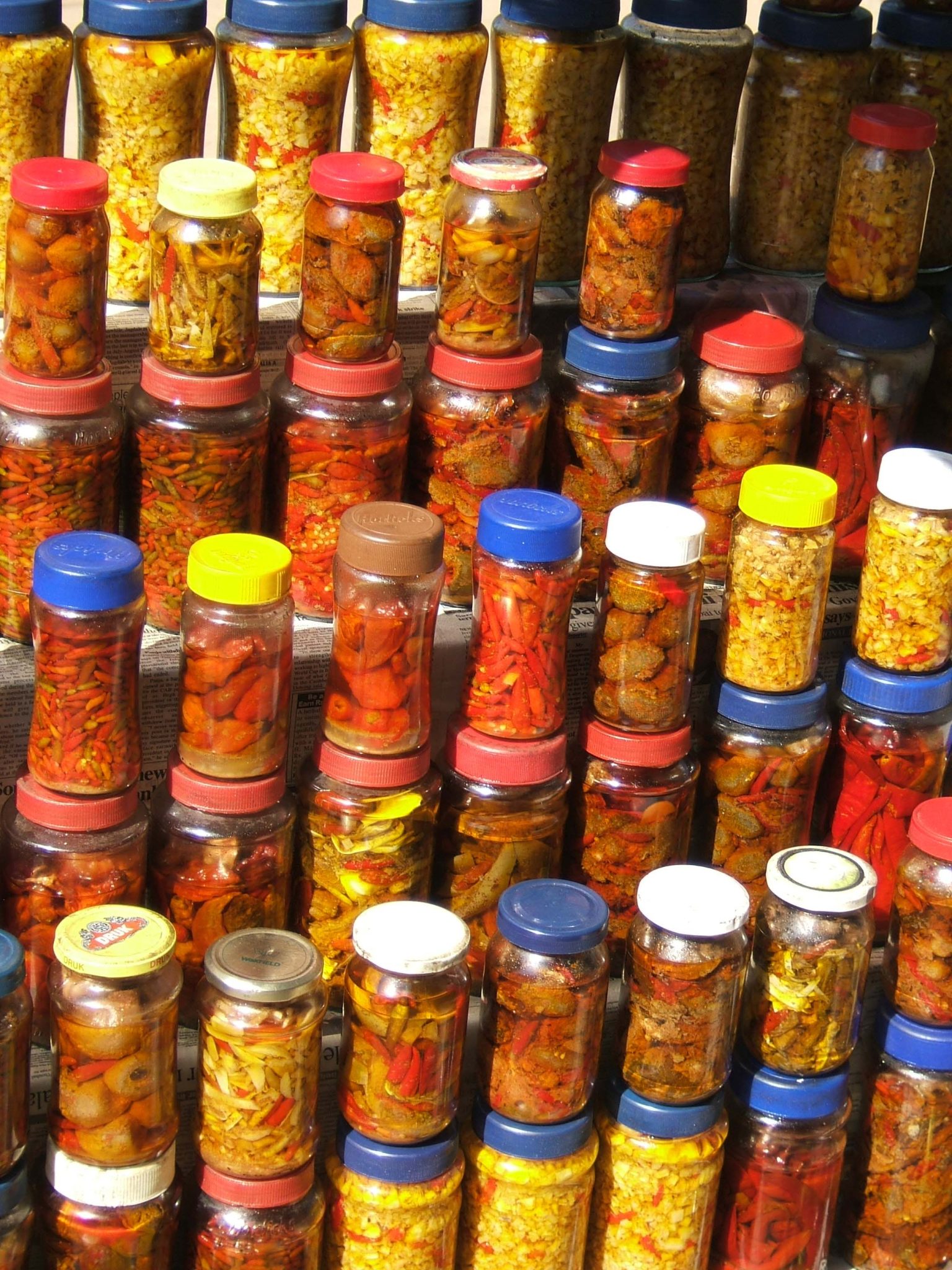 Jars of pickles in India shop
