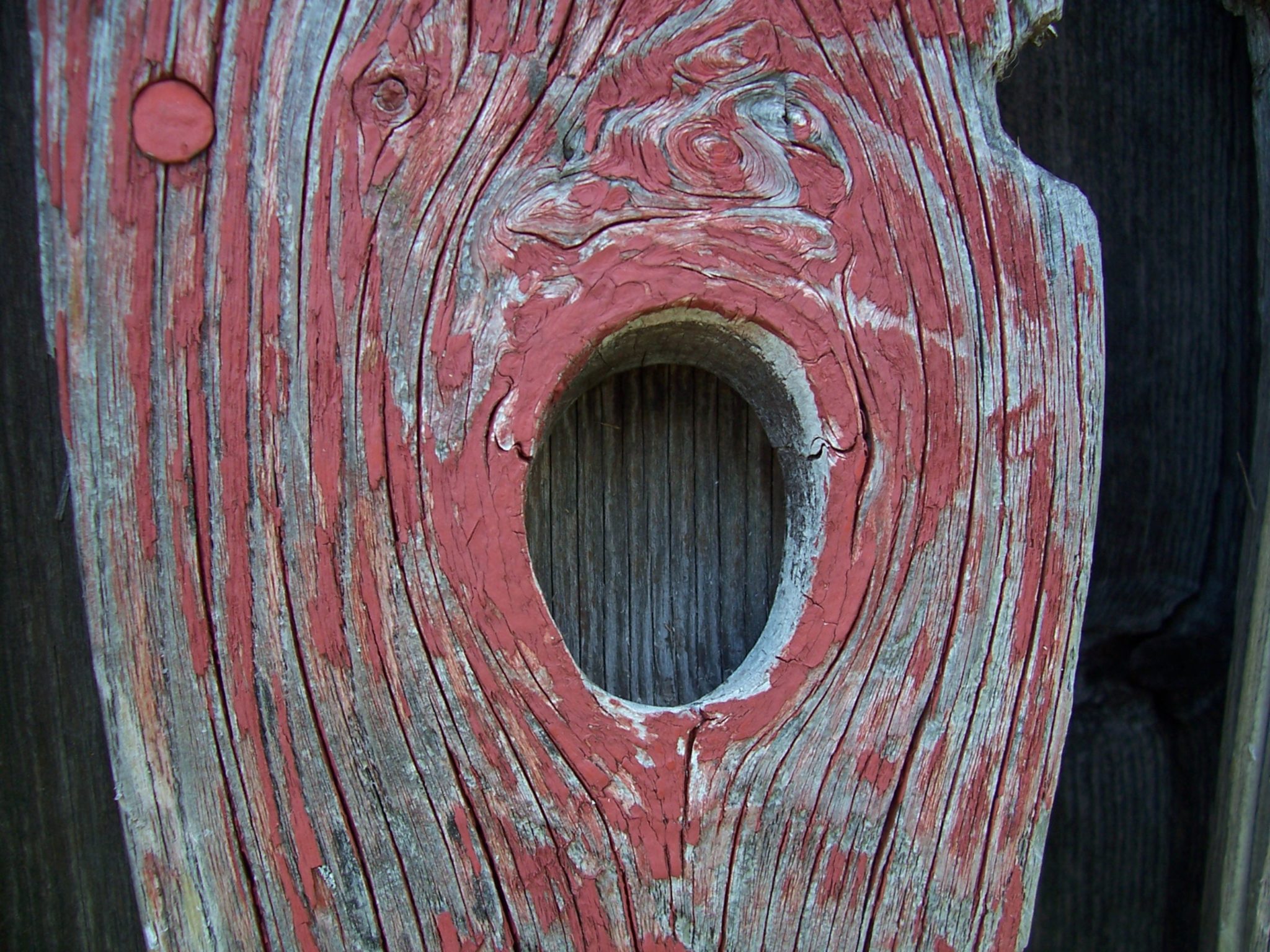 Knot hole in board that looks like a face