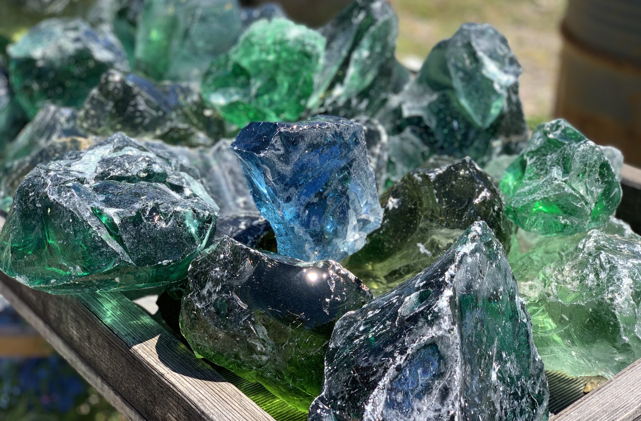 Chunks Of Blue And Green Colored Glass
