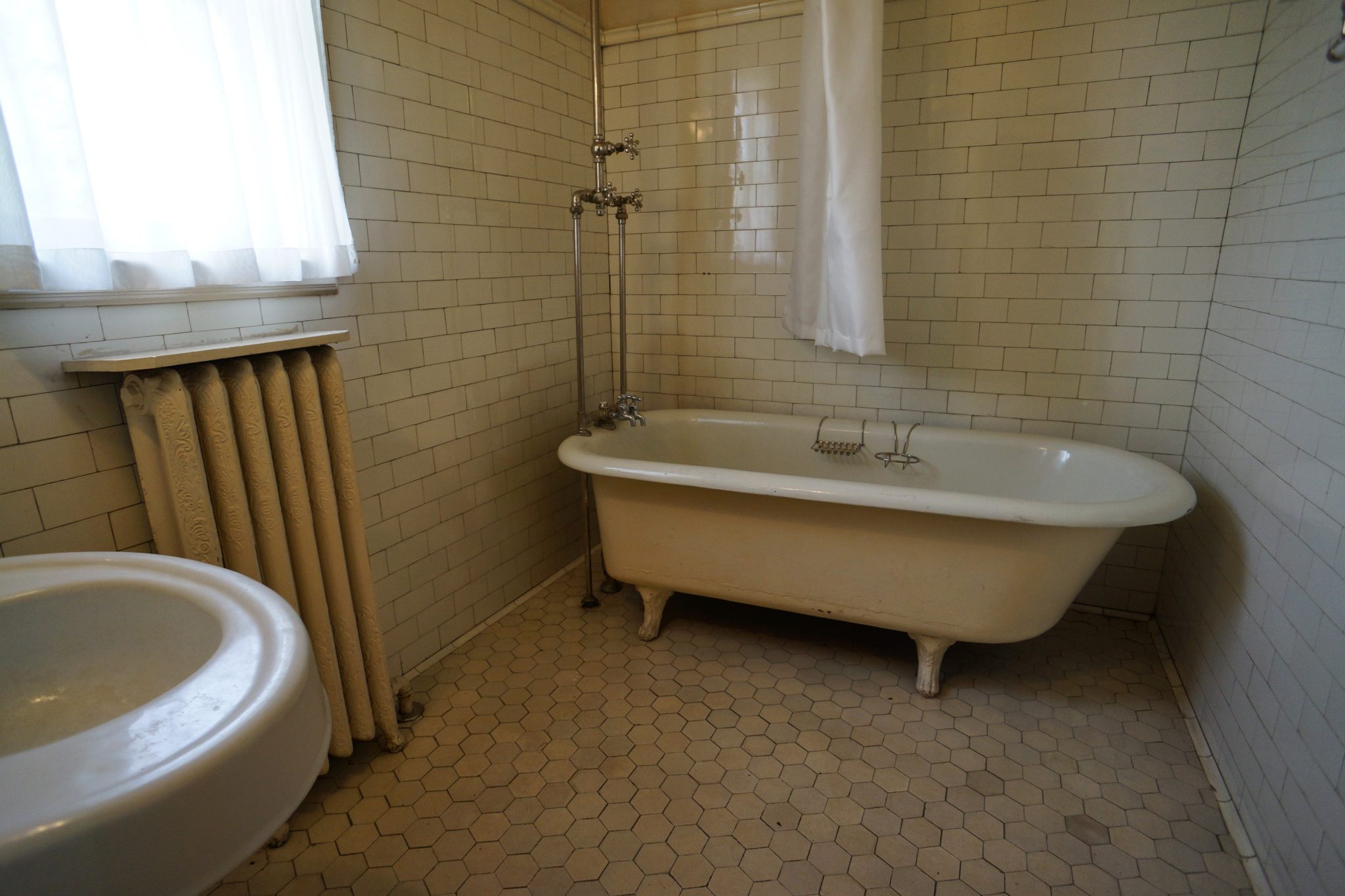 Bathtub in Tiled Bathroom at the Historic O'Keefe Ranch near Vernon, British Columbia, Canada