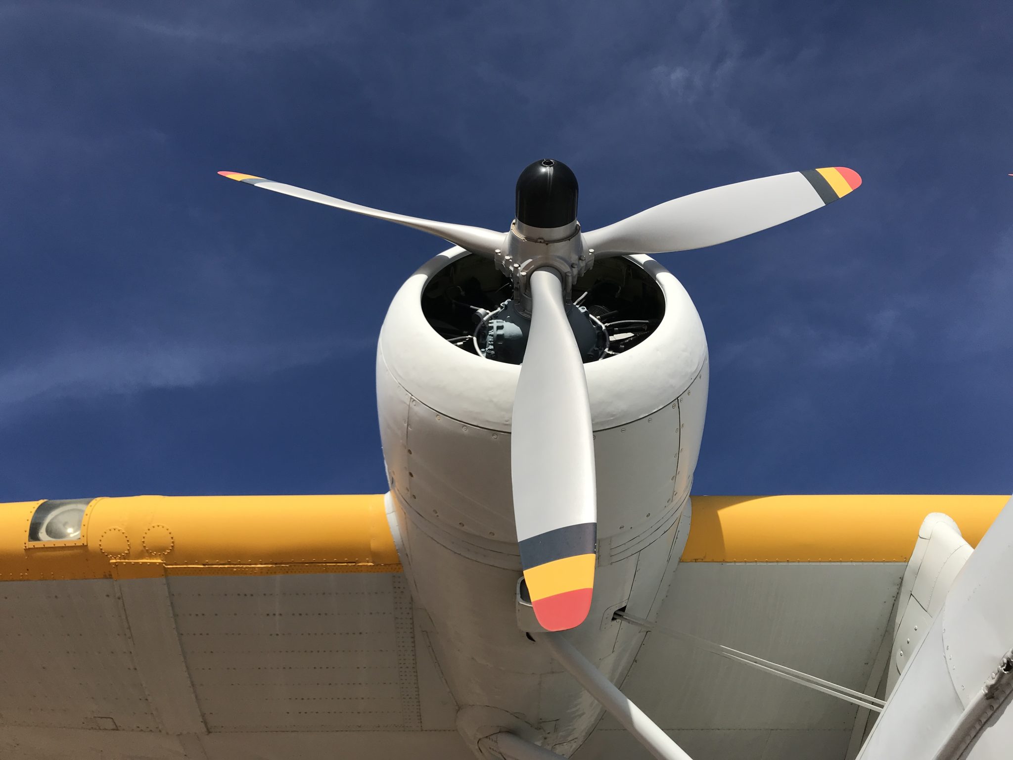 Airplane propeller with blue sky