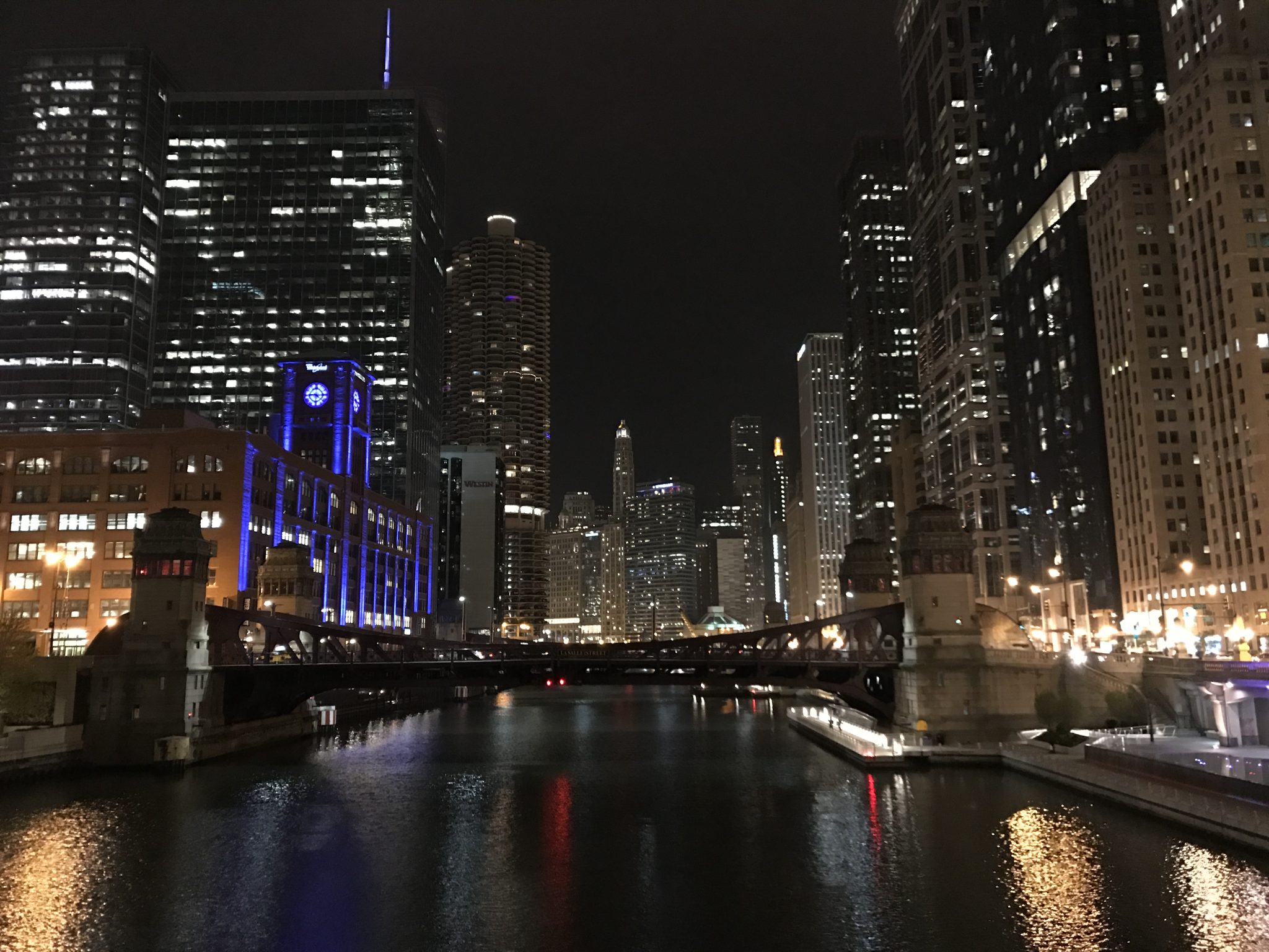 Chicago At night along the river.