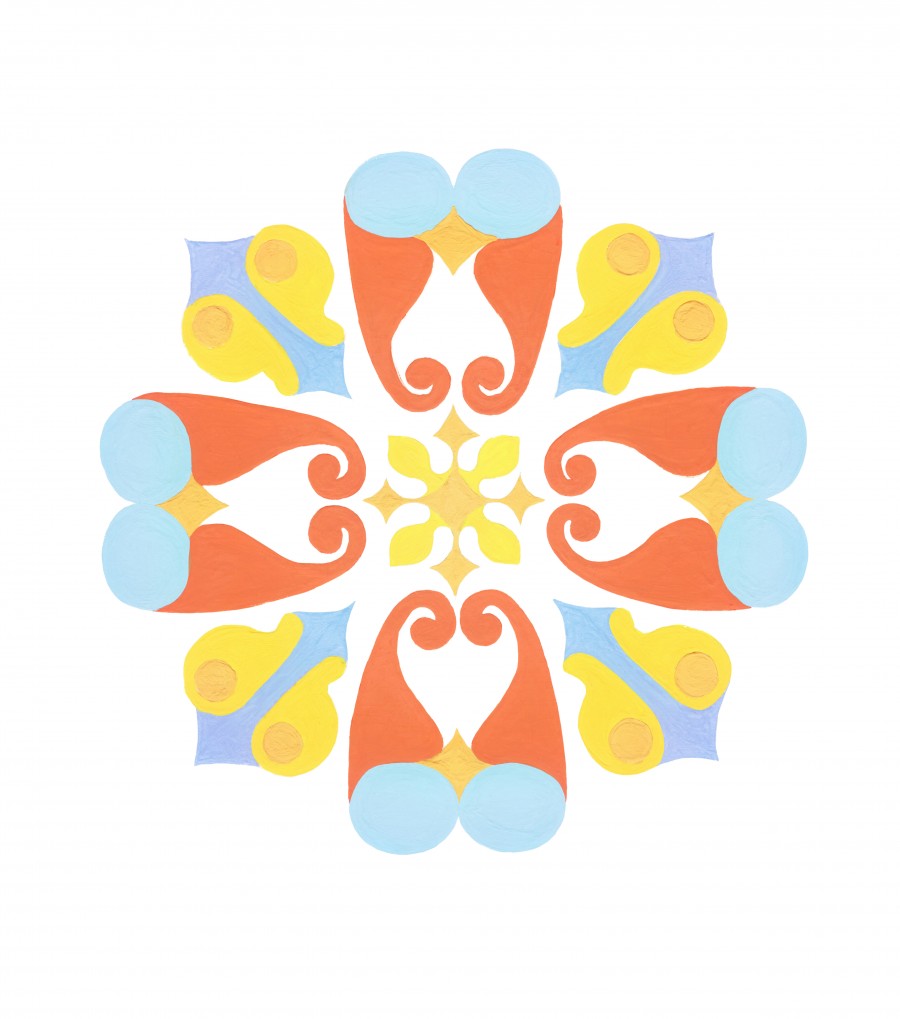 Oriental ornament. Painted in gouache. Symmetric image. Isolated white.