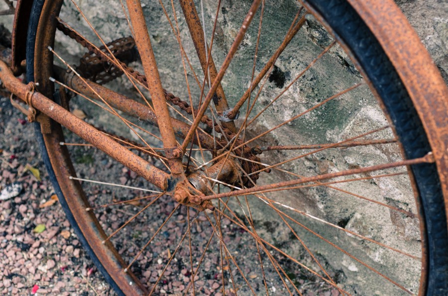 Rusty bicycle wheel