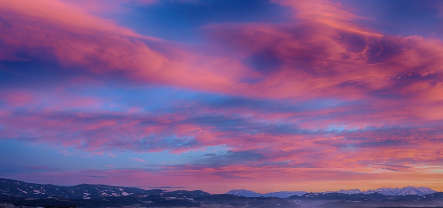 Winter Sunset over Mountains