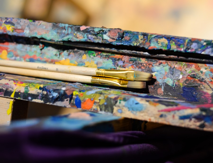 Paint brushes on an easel