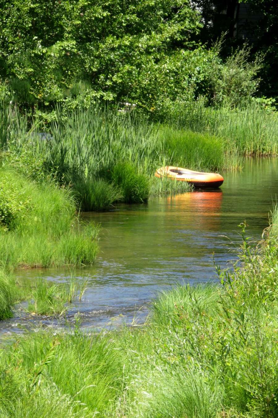 stream with rubber boat