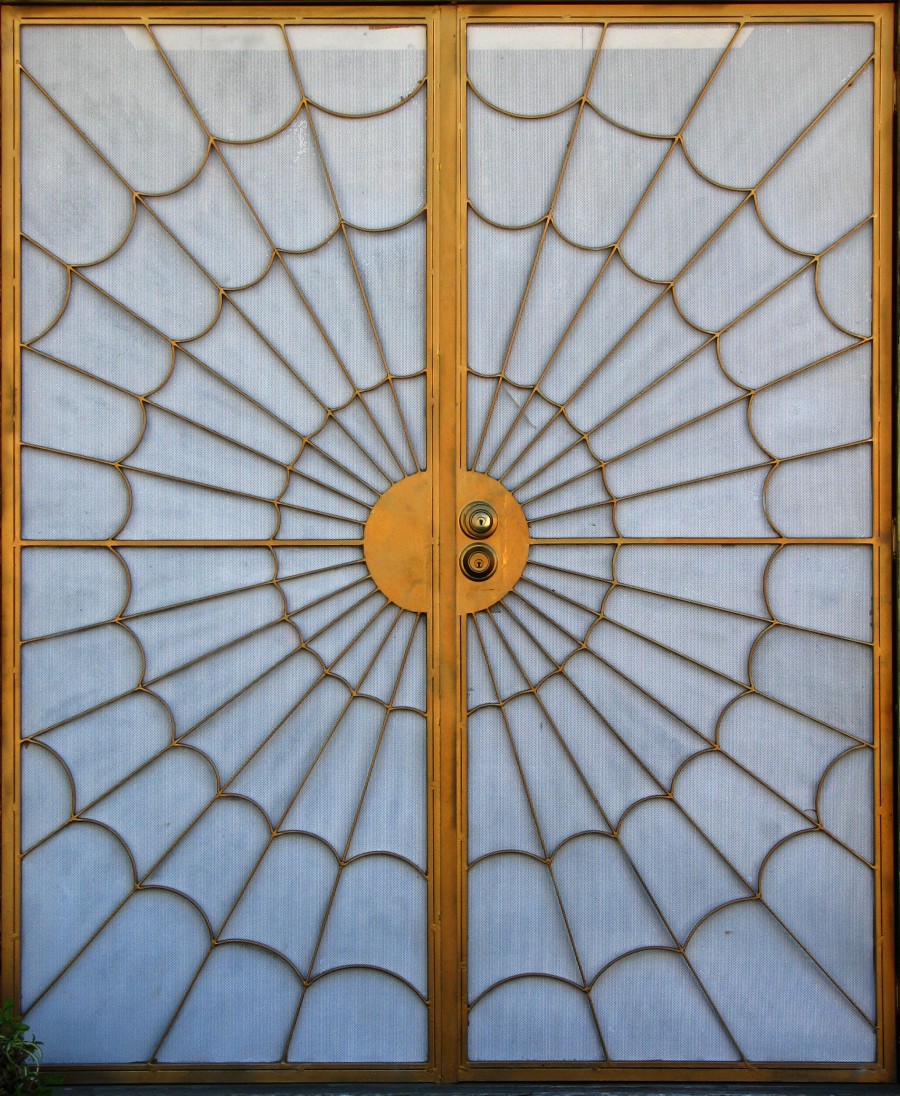 door with spiderweb design