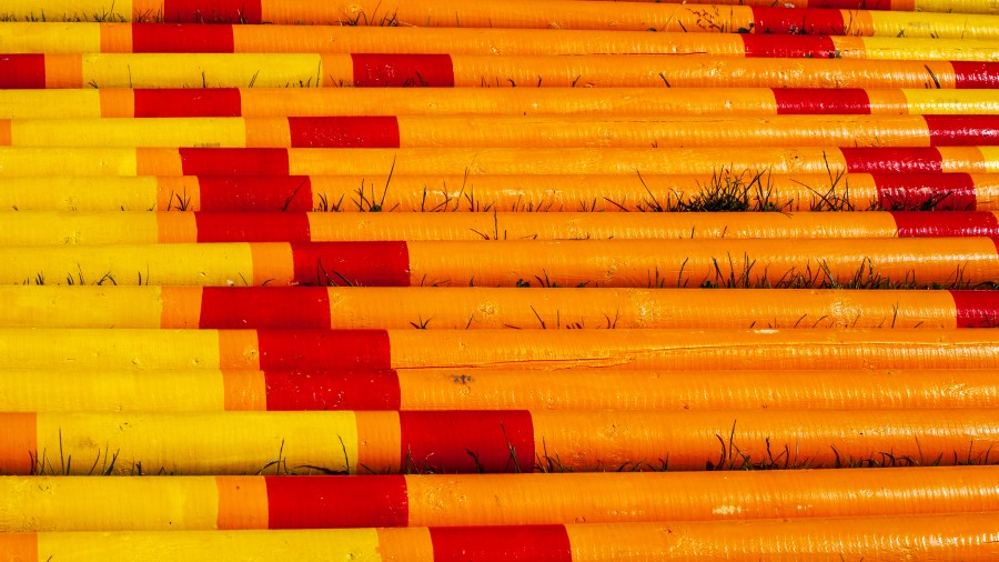 Yellow, red orange poles on grass