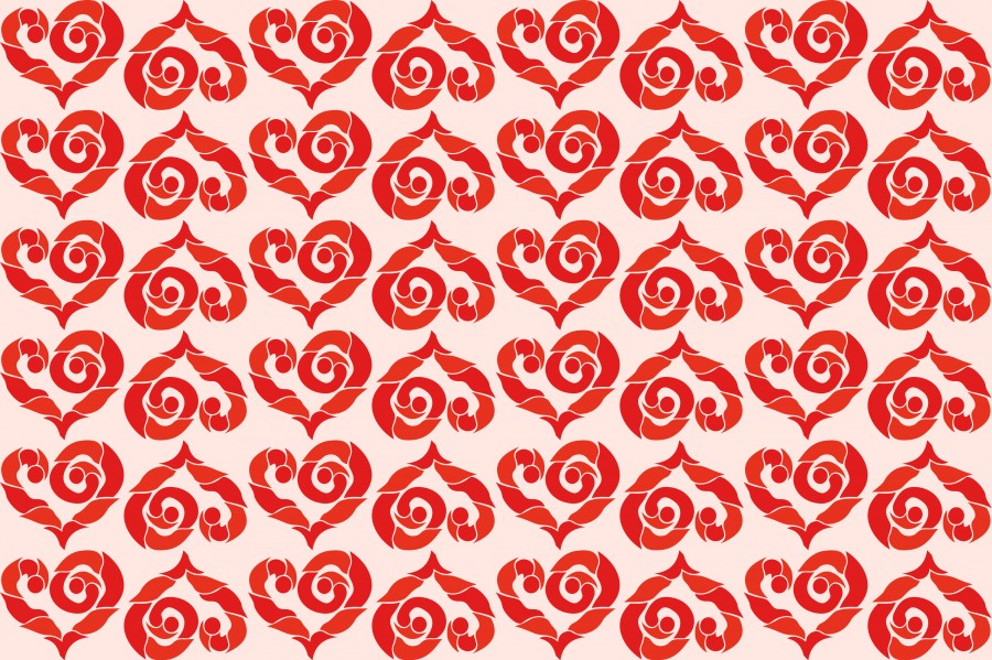 Seamless symmetrical background with red hearts.