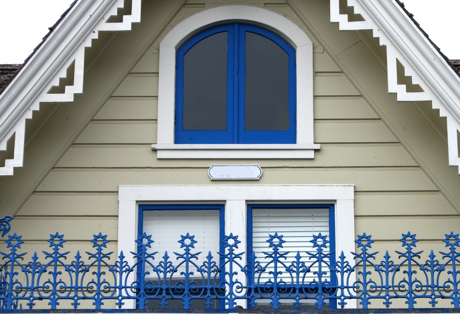 house with blue decorations