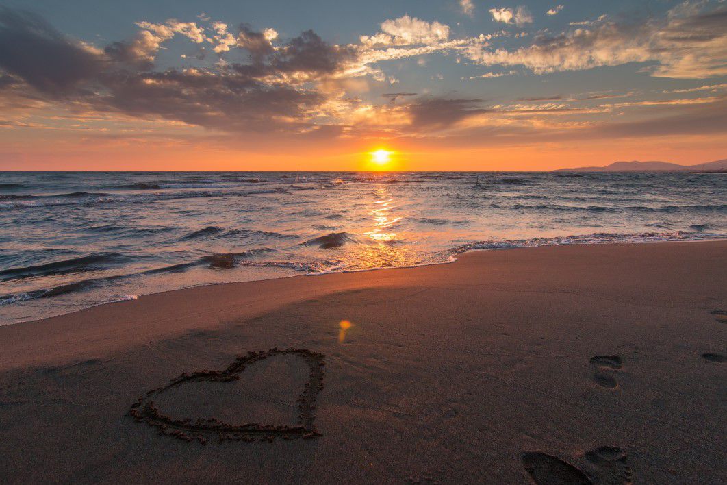 Love Heart Beach Sunset Ocean