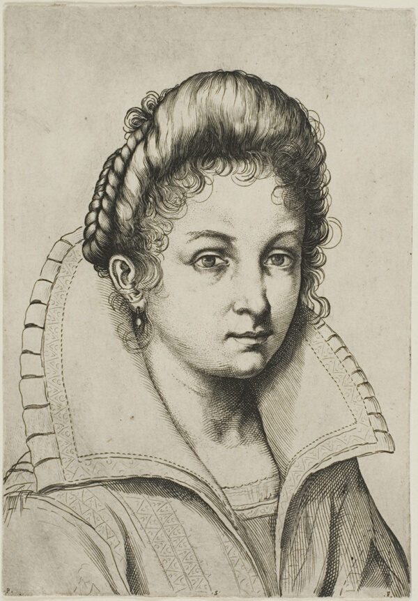 Portrait Bust of a Woman with a Large Collar, from Perfect School to Learn How to Draw the Entire Human Body (English translation)