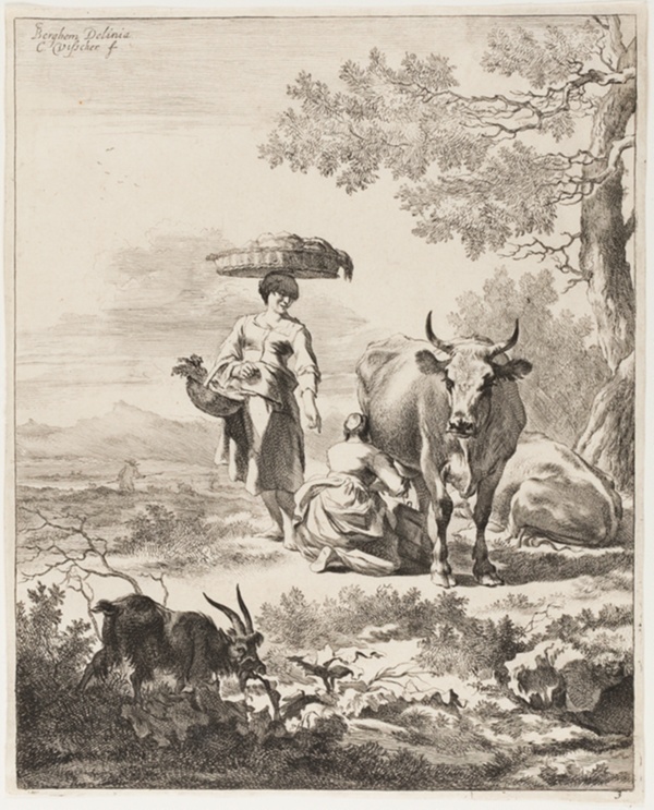 Woman Milking a Cow, plate 3 from Four Landscapes