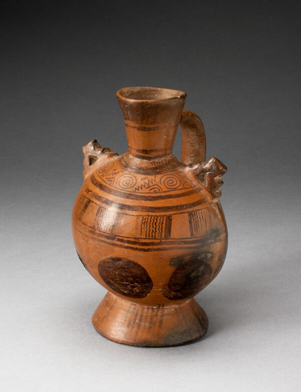 Single-Handled Pedestal Jar with Geometric Motifs and Appliques on Shoulders