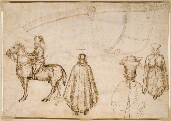 Sketches of the Emperor John VIII Palaeologus, a Monk, and a Scabbard