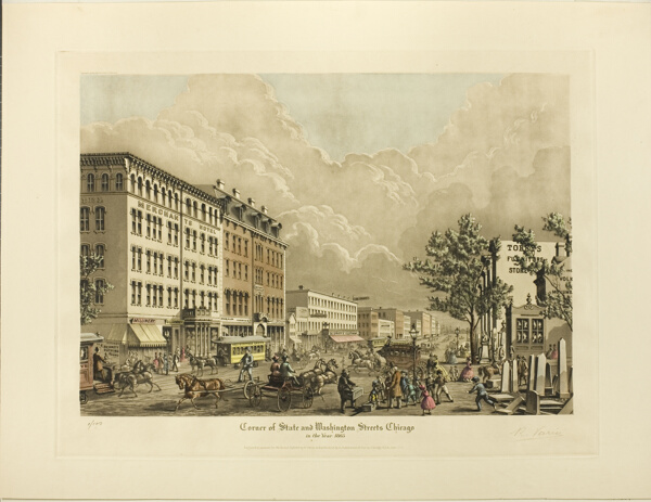 Corner of State and Washington Streets, Chicago, in the Year 1865