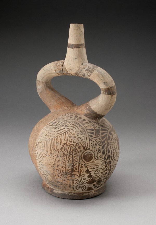 Spout Vessel with Fineline Painting Depicting a Supernatural Wearing a Shell