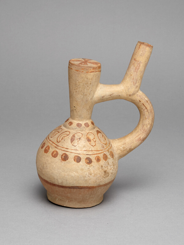Handle Spout Vessel Depicting Rows of Beans and Dots