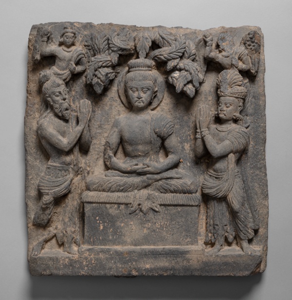 Buddha Worshipped by the Gods Indra and Brahma