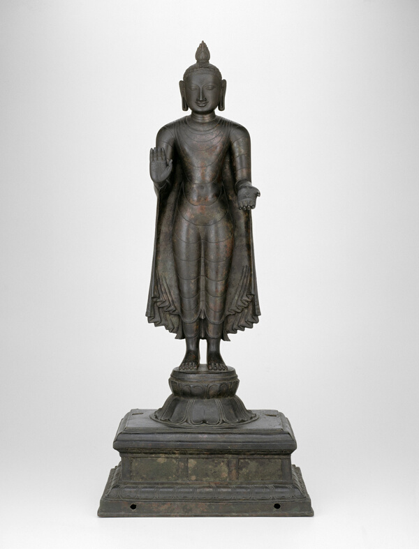 Standing Buddha with Left Hand in Gift Giving Gesture (varadamudra)