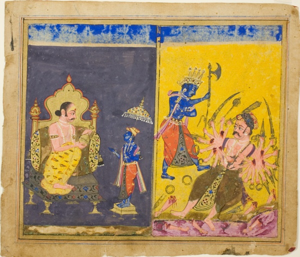 Krishna's Fifth and Sixth Avatars, page from a copy of the Gitagovinda of Jayaveda
