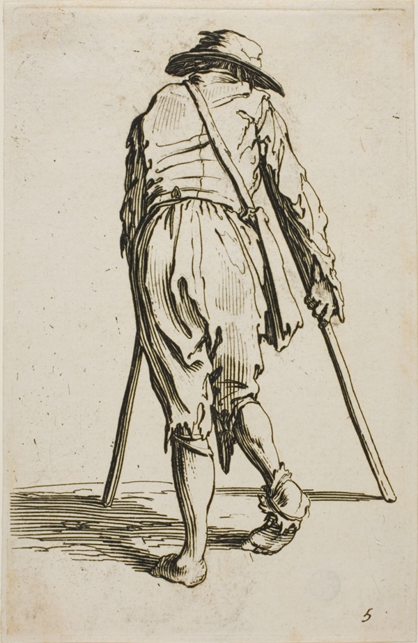 Beggar on Crutches and Wearing a Hat, seen from Back, plate five from The Beggars