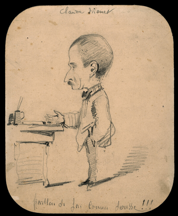 Caricature of a Man Standing by Desk (recto); Sketch of Male Head in Profile (verso)