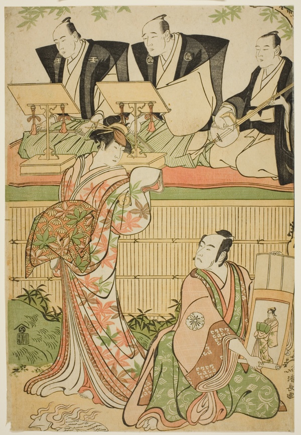 The Actors Matsumoto Koshiro IV as Ukita Sakingo and Sawamura Sojuro III as the ghost of the courtesan Takao, in the play 