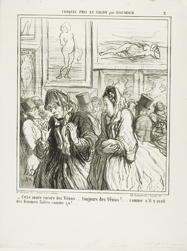 “- Still more Venuses this year... always Venuses!... as if there were any women built like that!,” plate 2 from Croquis Pris Au Salon par Daumier