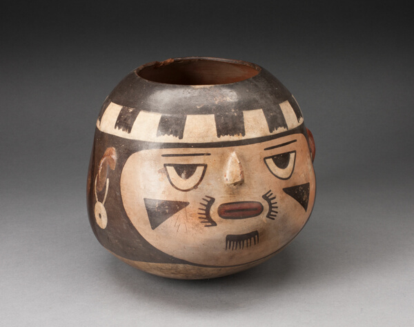 Jar in the Form of a Abstract Human Face with Modeled Facial Features