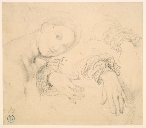 Sheet of Studies with the Head of the Fornarina and Hands of Madame de Senonnes