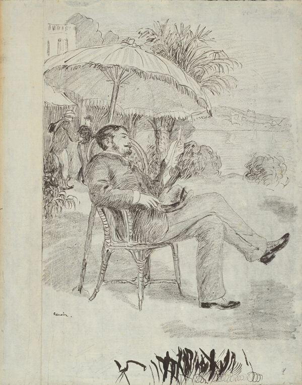 On the Terrace of a Hotel in Bordighera: The Painter Jean Martin Reviews His Bill (Illustration for Edmond Renoir’s “L’étiquette”)