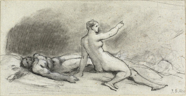 Nude Woman Seated with Nude Man Asleep (recto); Female Torso Seen from Behind (verso)