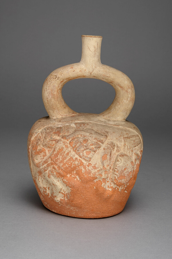 Stirrup Spout Vessel with Relief Depicting a Figure and Crab in Battle