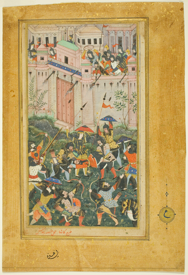 Kichik Beg Wounded during Babur's Attack on Qalat, from a copy of the Baburnama (Book of Babur)