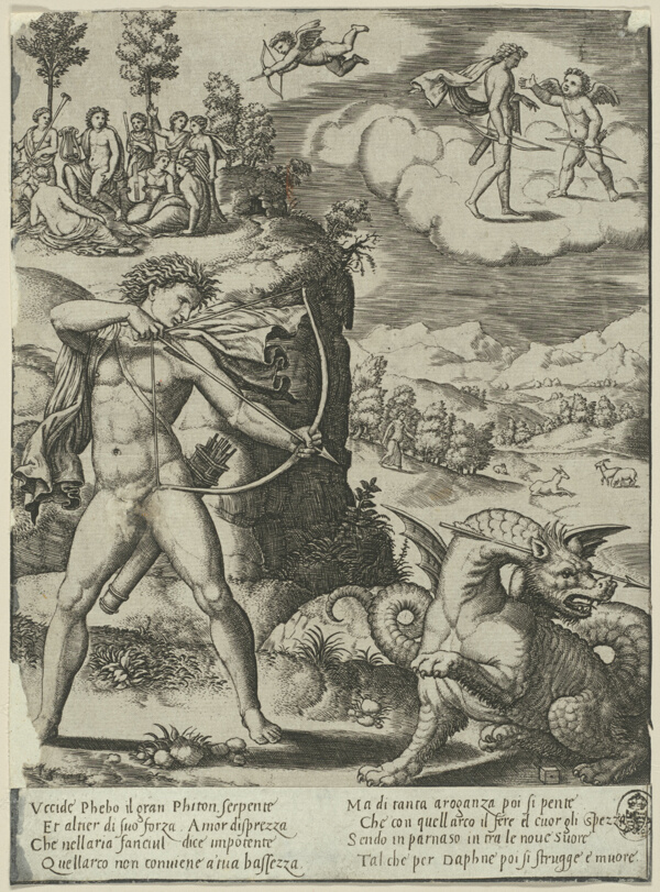 Apollo Slaying Python, plate one from The History of Apollo and Daphne