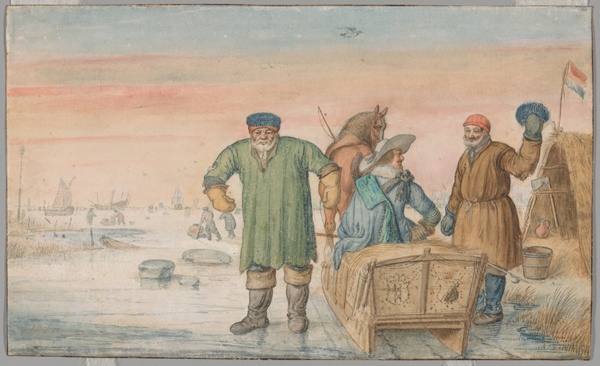 Two Old Men beside a Sled Bearing the Coats of Arms of Amsterdam and Utrecht