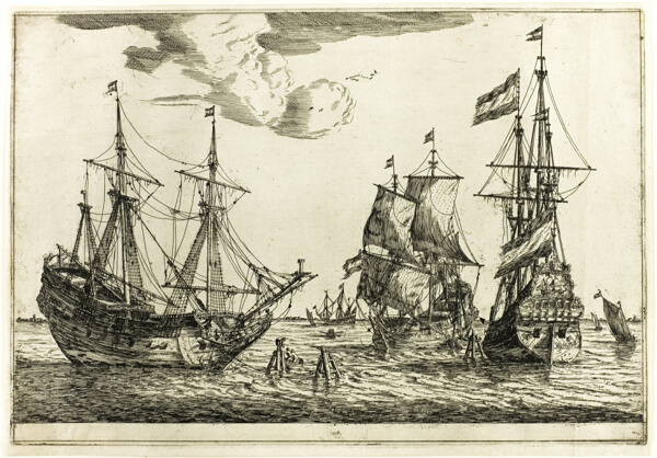 Three Moored Sailing Vessels, from Thirteen Naval Scenes