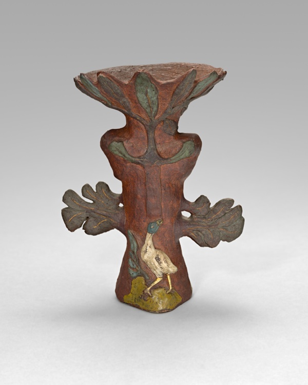Vase in the Form of a Tropical Plant with Bird and Deity