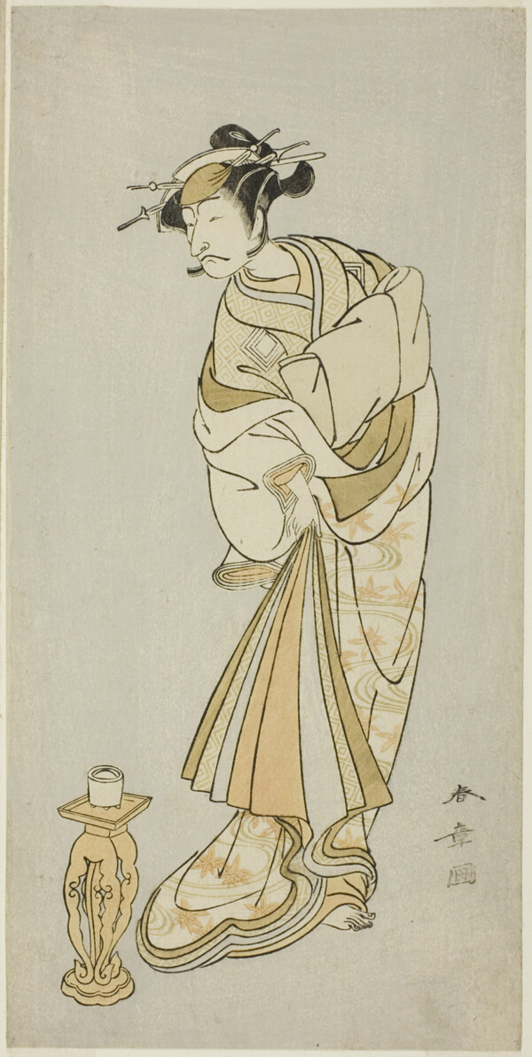 Actors Ichikawa Danjûrô V as the Spirit of the Monk Seigen and Nakamura Noshio I as the Spirit of the Courtesan Takao in “Courtesan in a Maple-Leaf-Pattern Over-Kimono” (“Keisei Momiji no Uchikake”)
