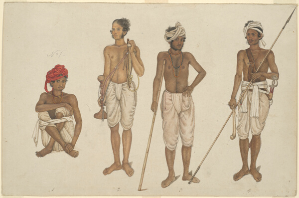 Four Recruits in White Dhotis, page from the Fraser Album